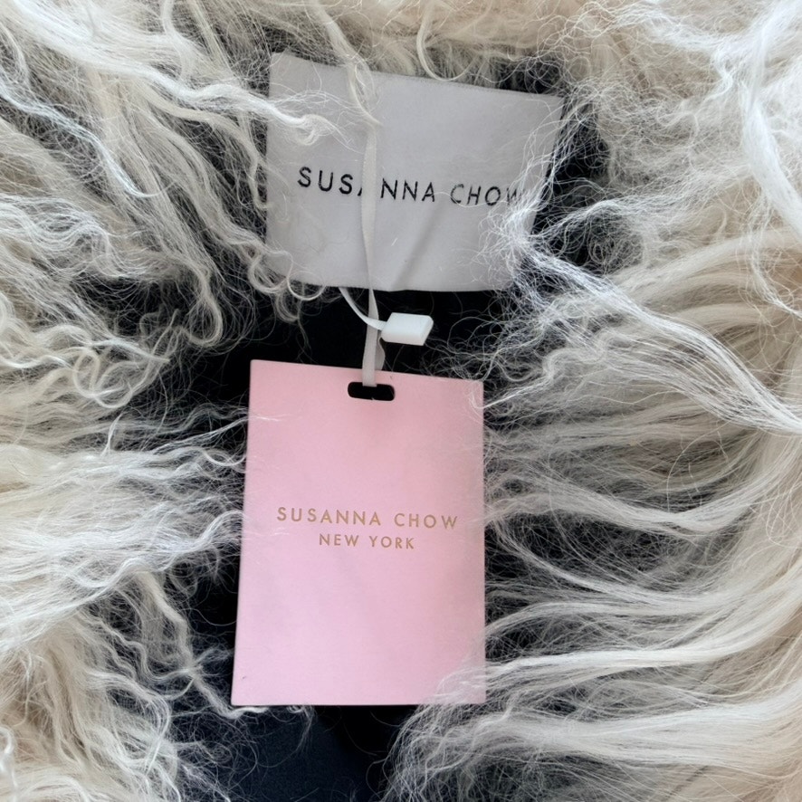 Susanna Chow Women's Dorothy Suede Leather Long Coat Black Mohair New Large — image 4 of 8
